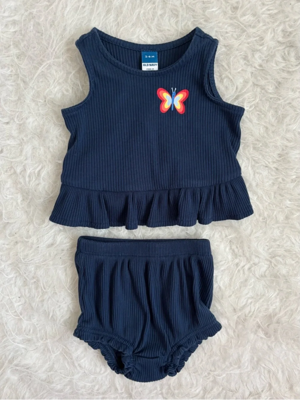 Old Navy Baby Ribbed Ruffle Tank Top & Bloomers Set with Colorful Butterfly